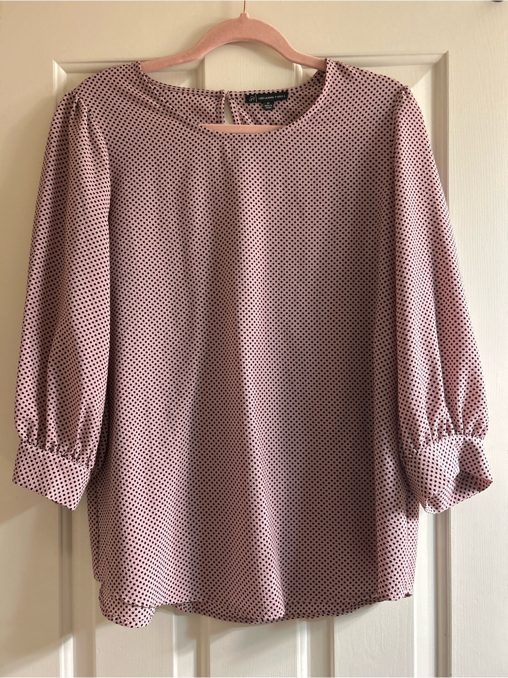 Adrianna Papell Polka Dot Blouse in Dusty Rose and Black Classic, Size M